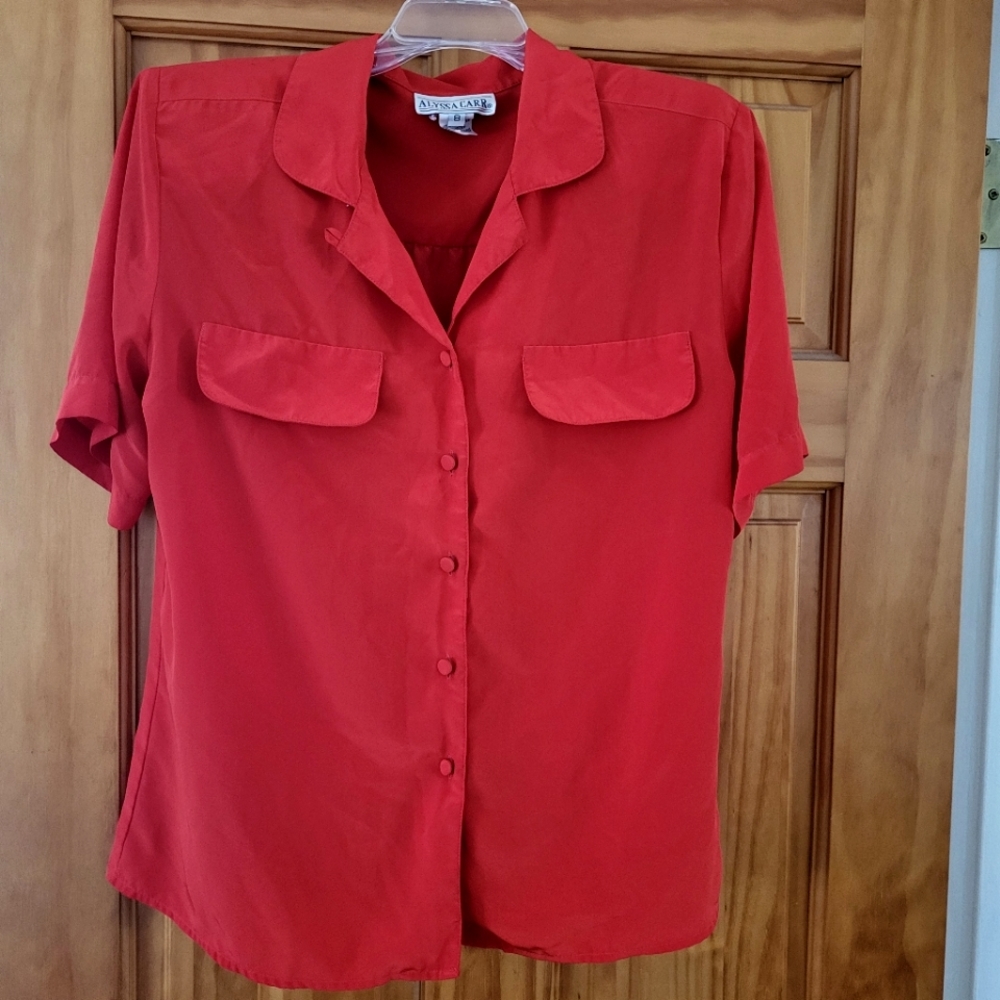 Vintage silky button closure short sleeve blouse
